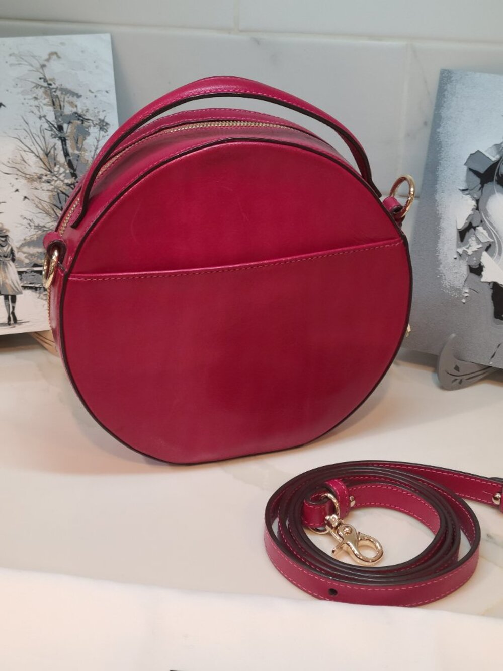 Brahmin Lane Fuchsia Raspberry Melbourne Leather Crossbody Bag EUC - Picture 3 of 9